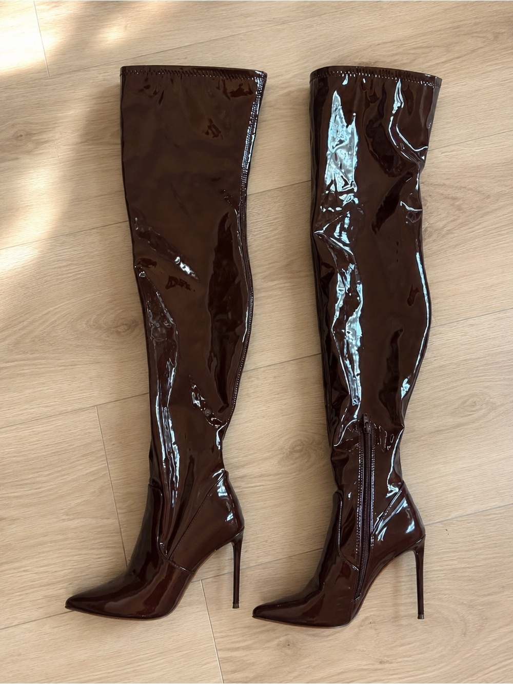 Steve Madden Patent Over-the-Knee Stiletto Boots in Dark Brown
